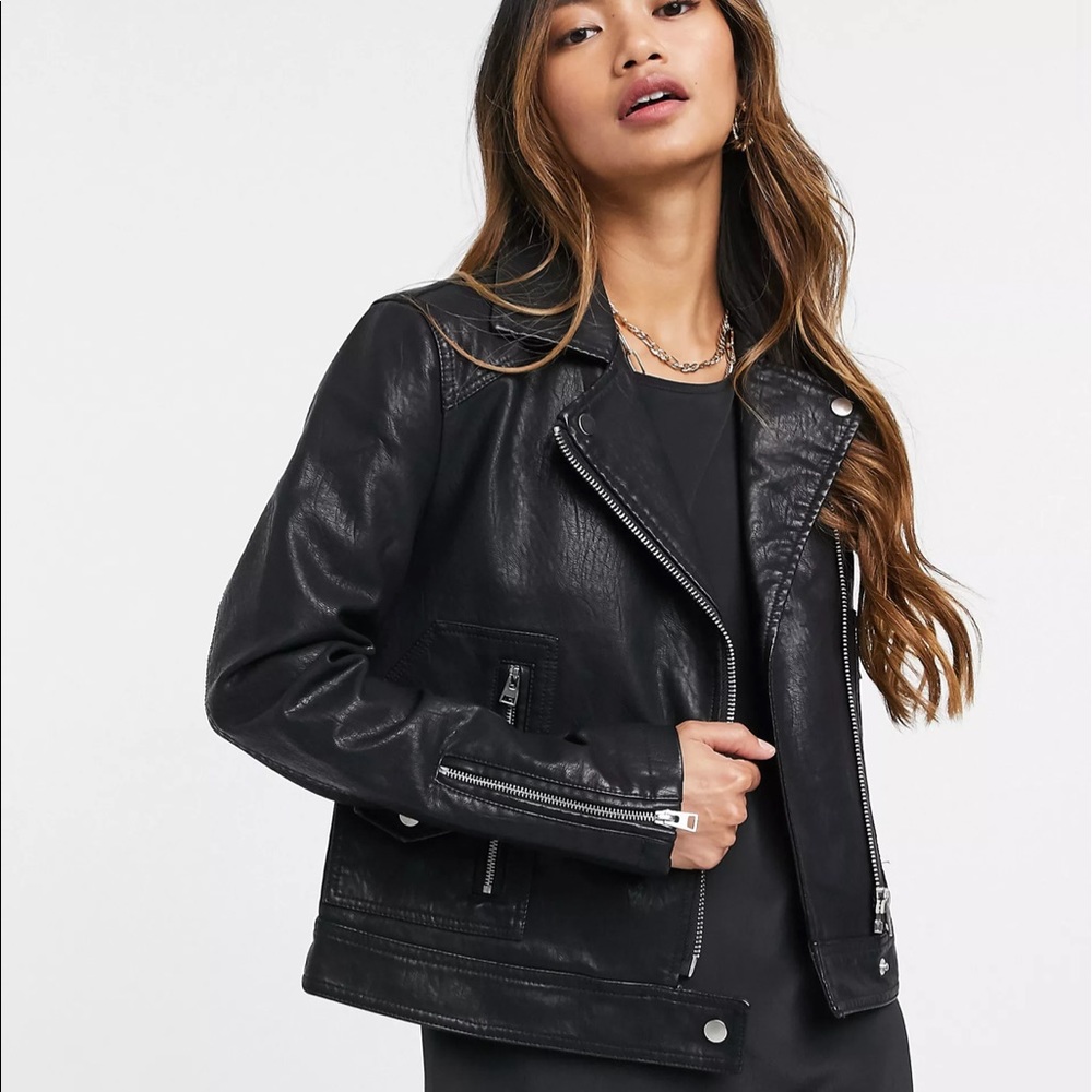 Topshop Faux Leather Biker Jacket